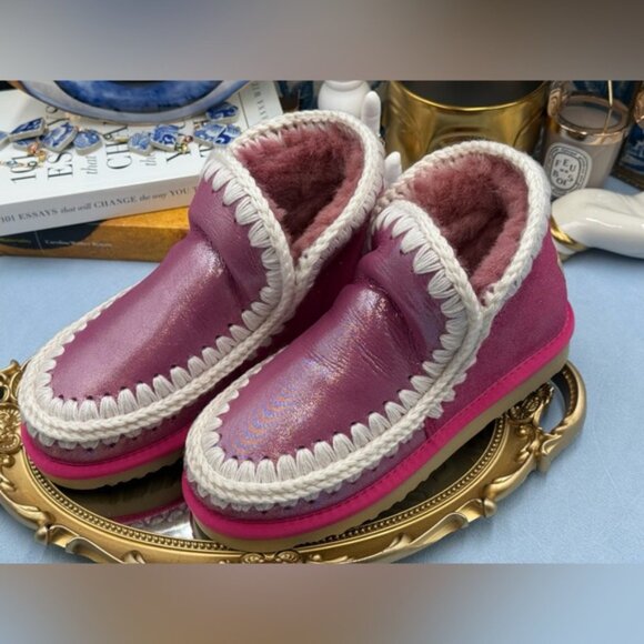 🆕 MOU 🧿 NWOT WOB Metallic & Glitter Pink Eskimo Ankle Boot, Sz EU 37 - Picture 7 of 13